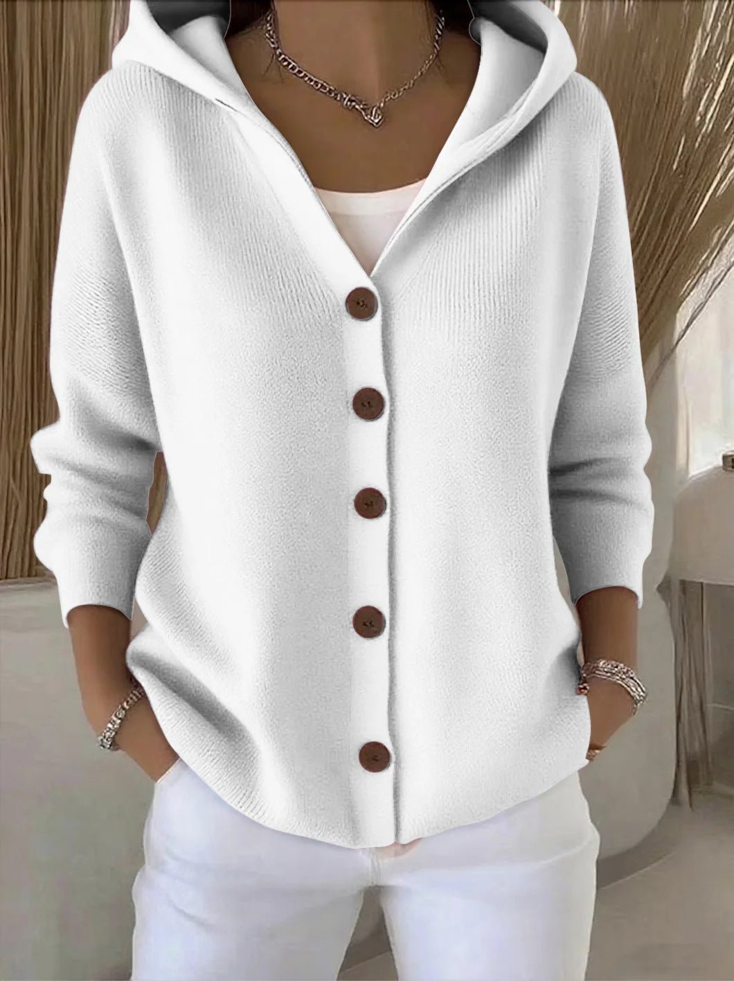 Women's Relaxed Hooded Button-Front Cardigan Sweater