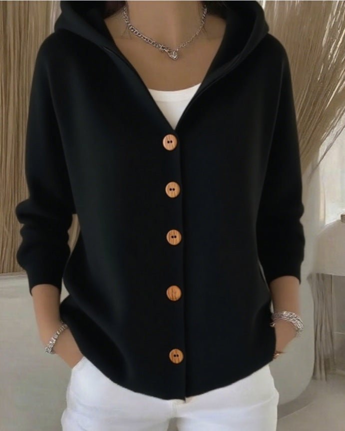 Women's Relaxed Hooded Button-Front Cardigan Sweater