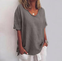 Women's Relaxed V-Neck Elbow-Sleeve Blouse