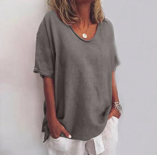 Women's Relaxed V-Neck Elbow-Sleeve Blouse