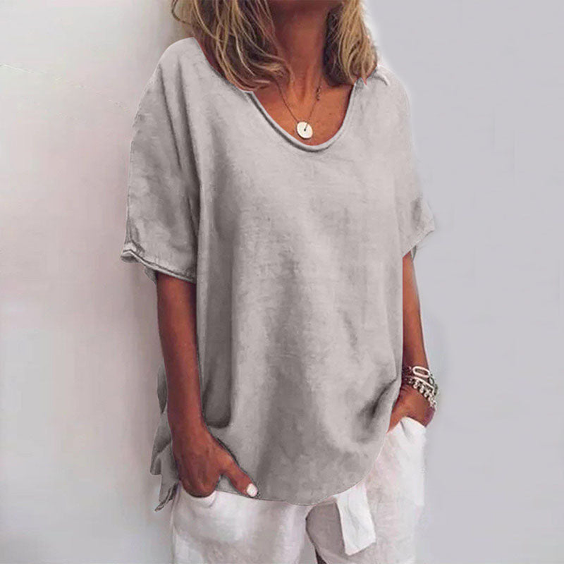 Women's Relaxed V-Neck Elbow-Sleeve Blouse