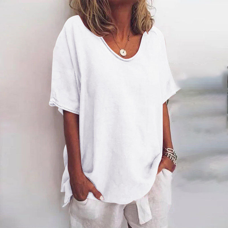 Women's Relaxed V-Neck Elbow-Sleeve Blouse