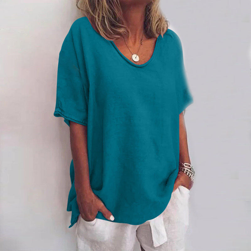 Women's Relaxed V-Neck Elbow-Sleeve Blouse