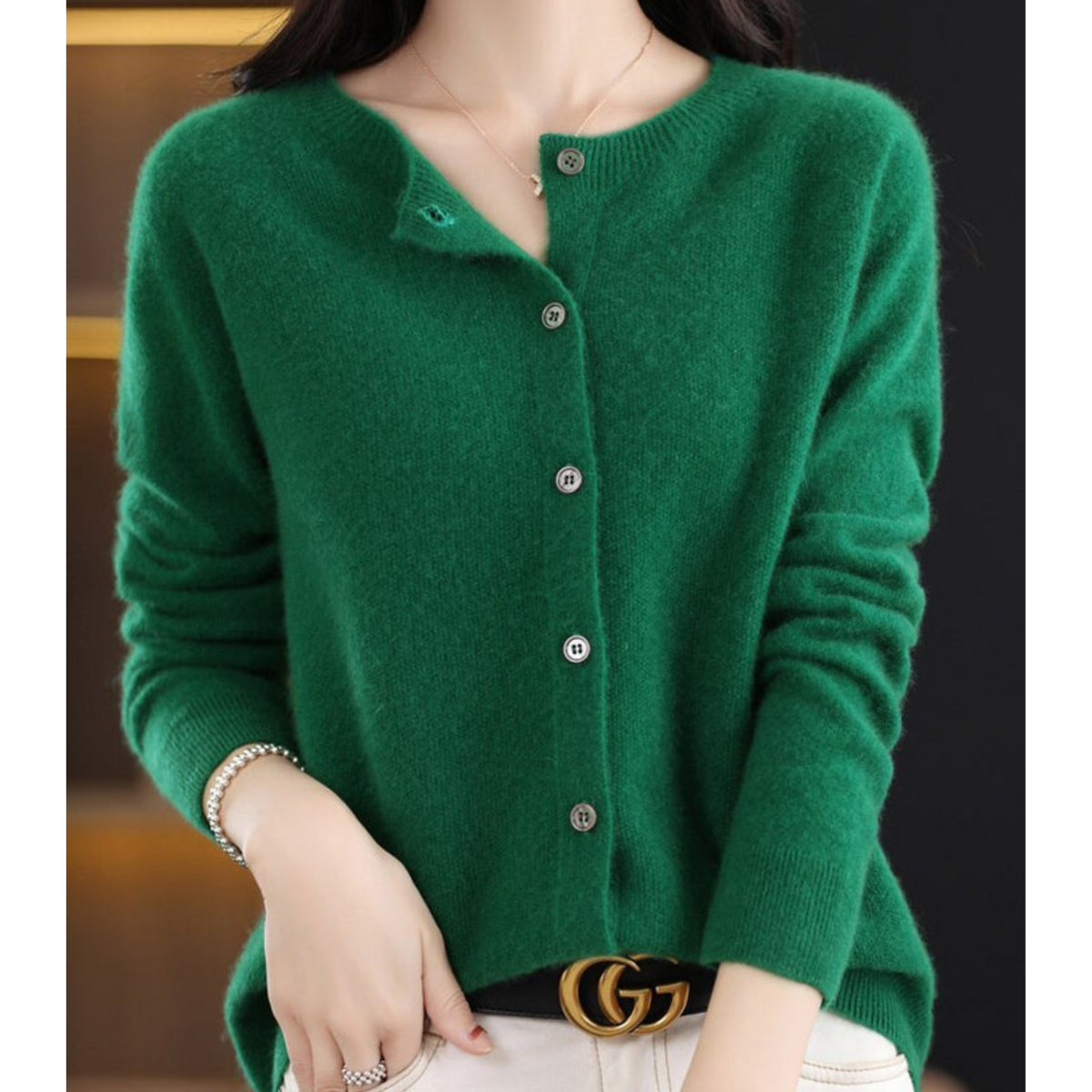 Women's Round Neck Cardigan - White Sweater