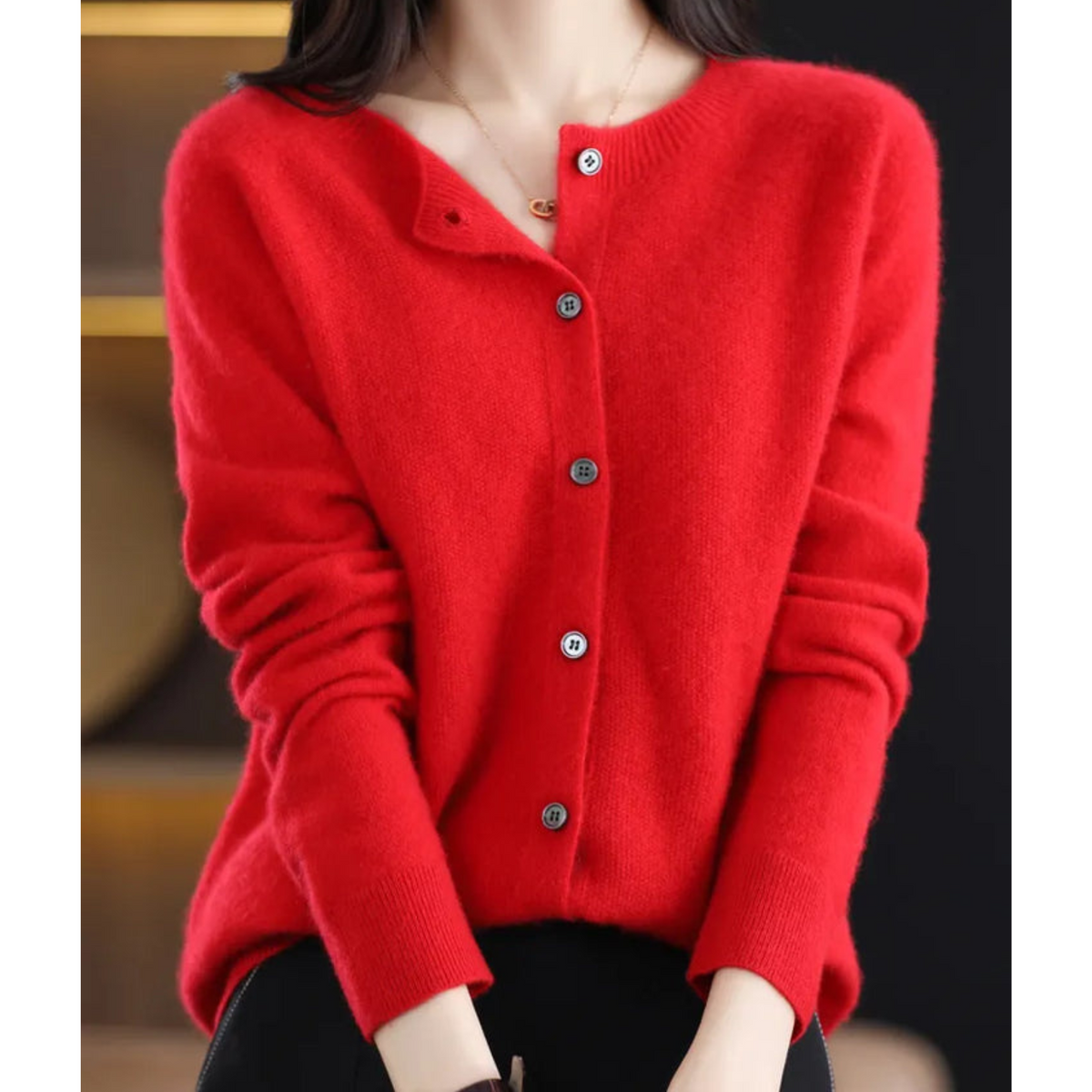 Women's Round Neck Cardigan - White Sweater