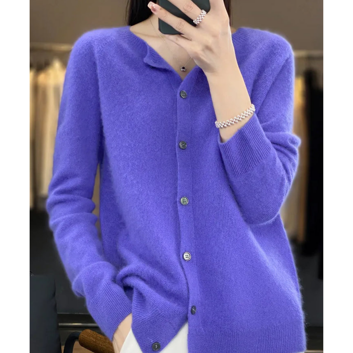 Women's Round Neck Cardigan - White Sweater