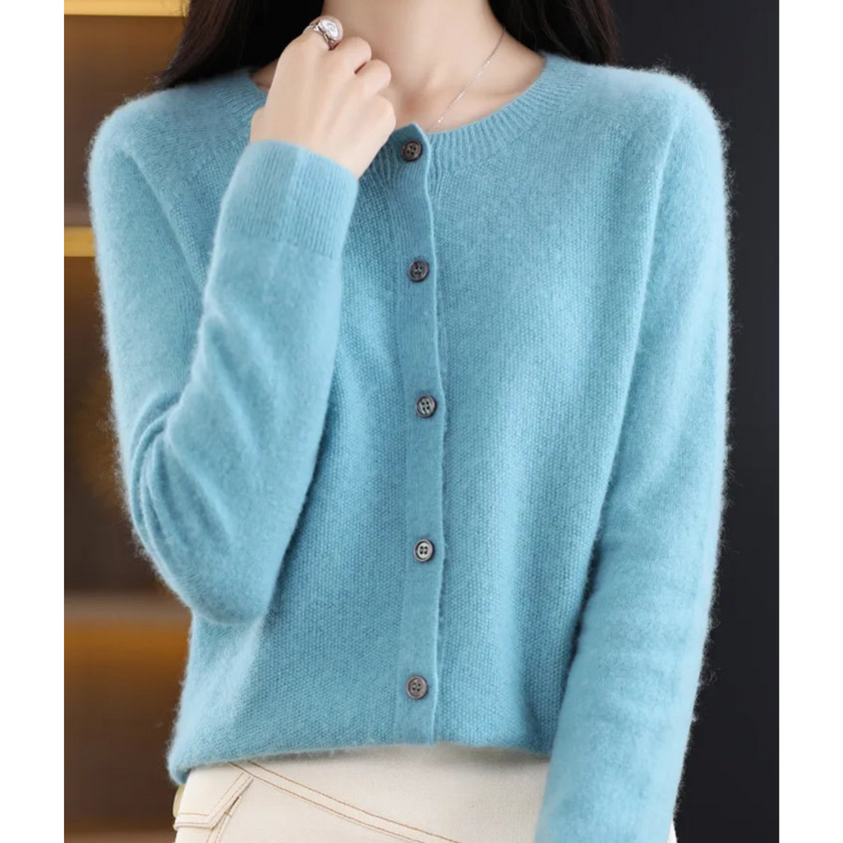 Women's Round Neck Cardigan - White Sweater