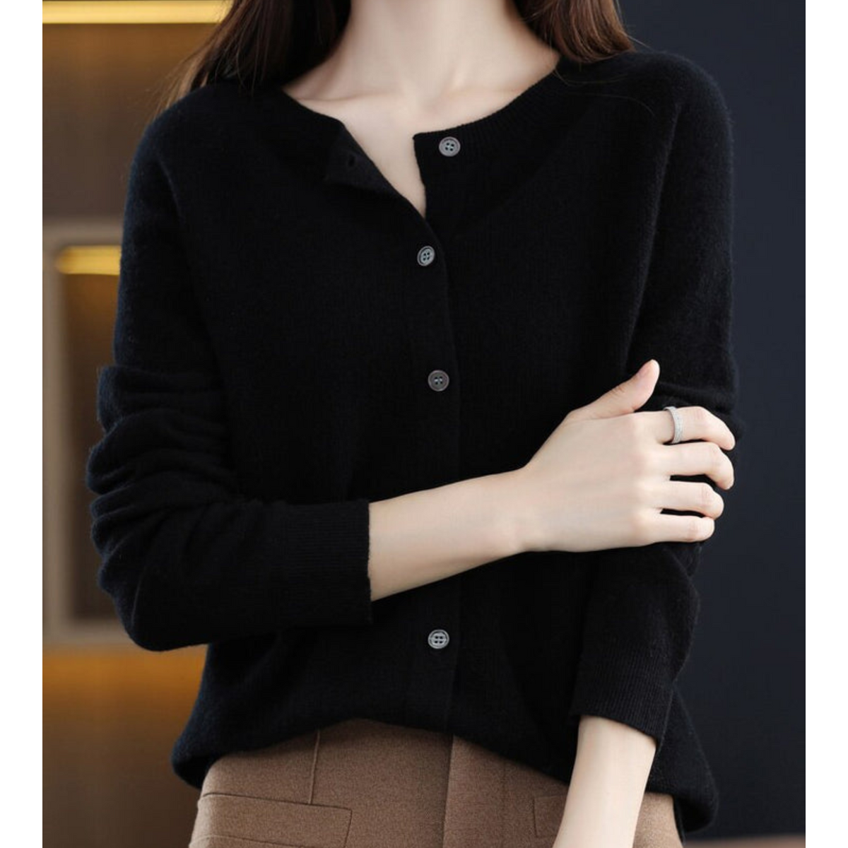 Women's Round Neck Cardigan - White Sweater