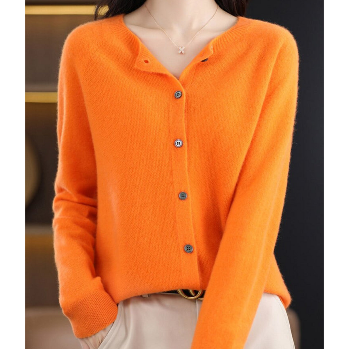 Women's Round Neck Cardigan - White Sweater