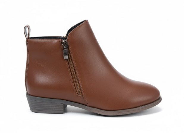 Women's Round Toe Ankle Boots with Low Block Heel and Side Zip