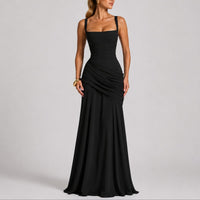 Women's Ruched Square-Neck Maxi Fall Wedding Guest Dress