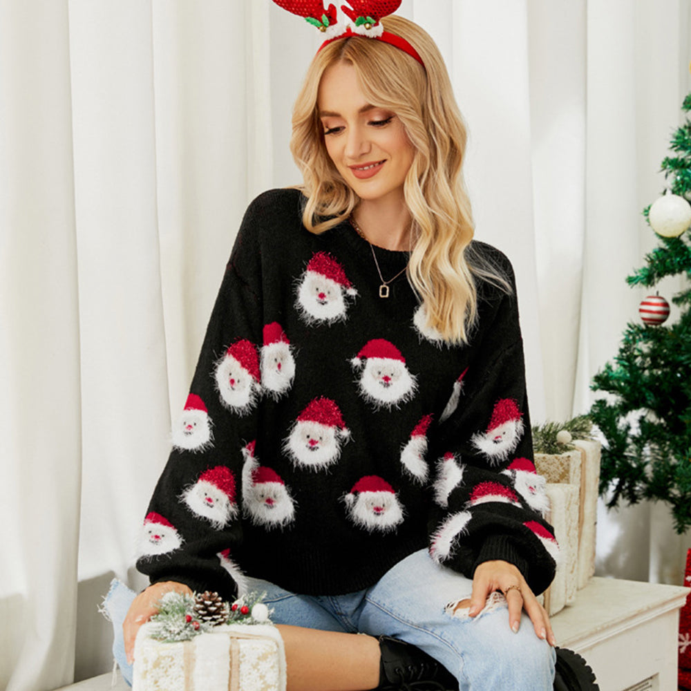 Women's Santa Print Christmas Sweater