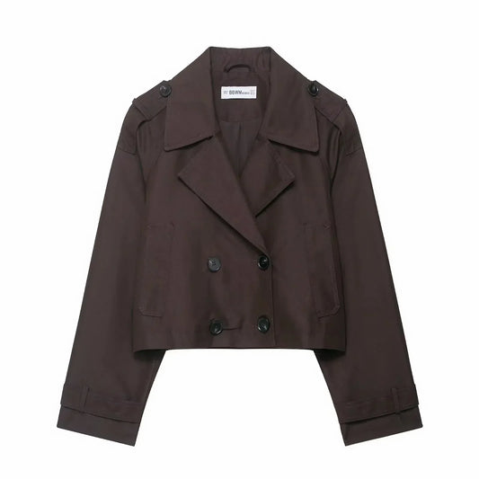 Women's Short Double-Breasted Trench Coat – Timeless Silhouette for Work and Casual Wear