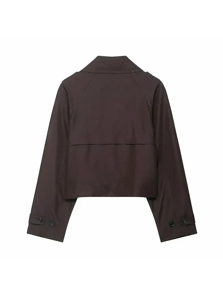 Women's Short Double-Breasted Trench Coat – Timeless Silhouette for Work and Casual Wear