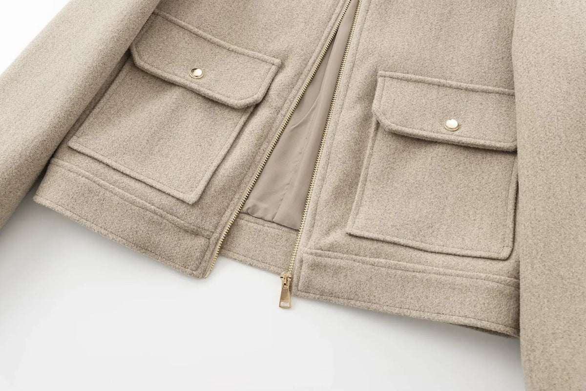Women's Short Zip-Front Bomber Jacket with Cuffs