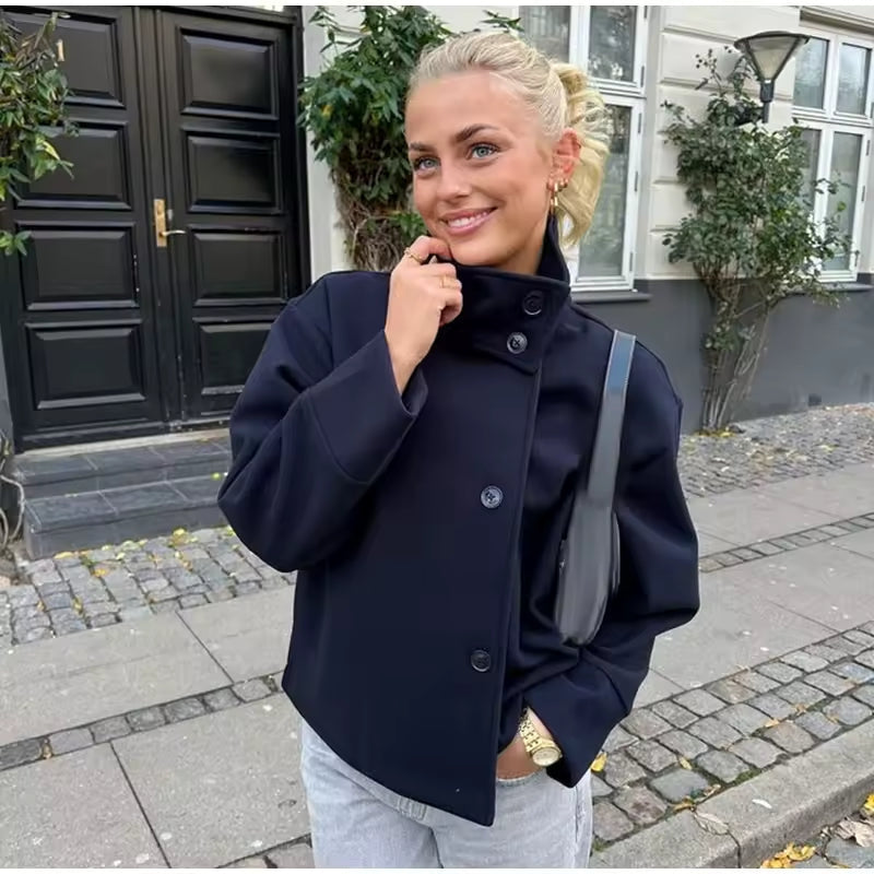 Women's Single-Breasted Stand Collar Coat