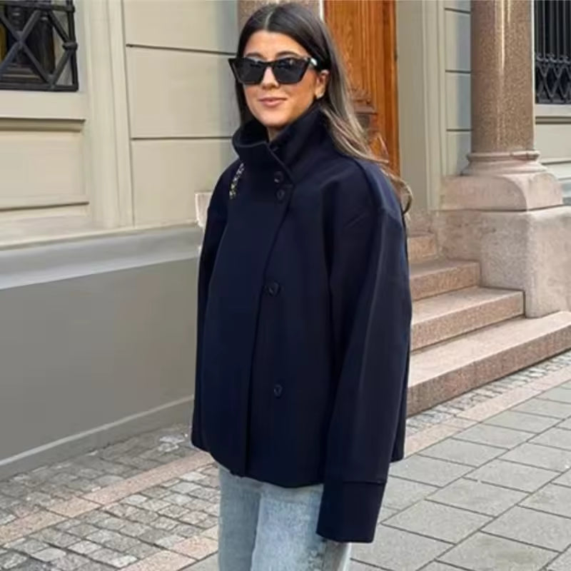 Women's Single-Breasted Stand Collar Coat