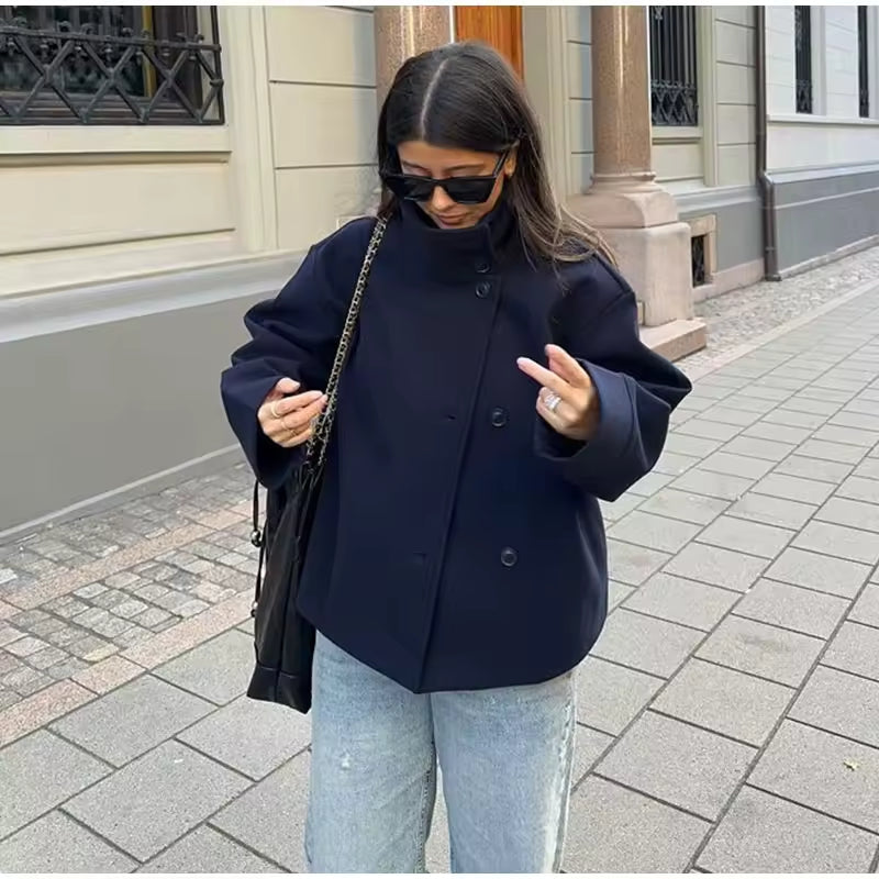 Women's Single-Breasted Stand Collar Coat