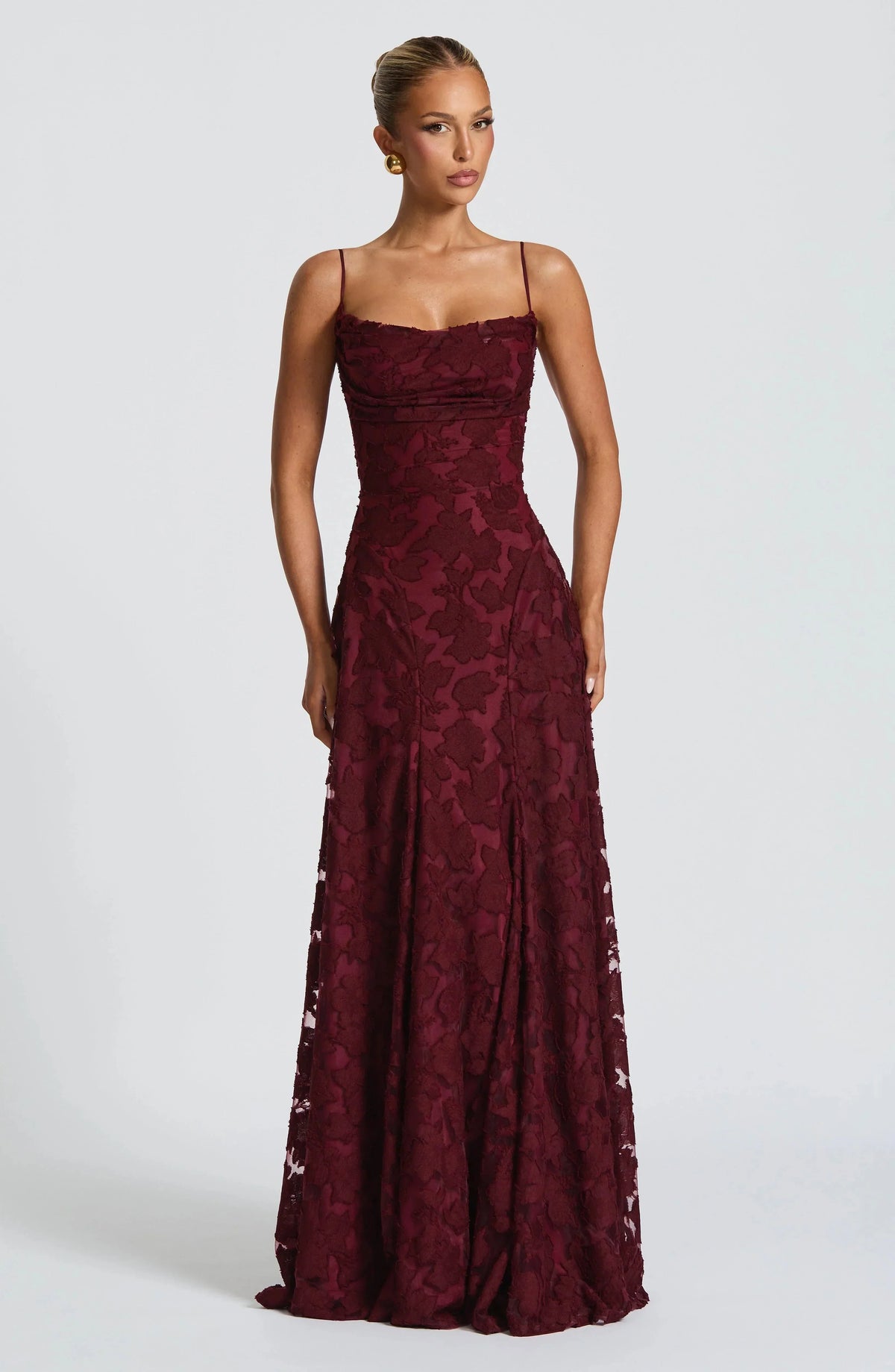Women's Sleeveless Cowl Neck Maxi Dress with Floral Pattern