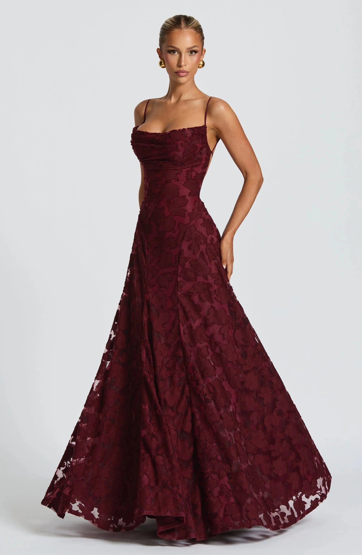 Women's Sleeveless Cowl Neck Maxi Dress with Floral Pattern