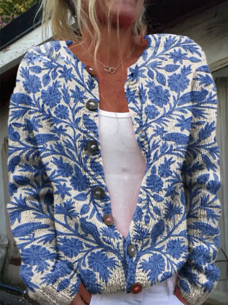 Women's Soft Floral Pattern Open-Front Cardigan