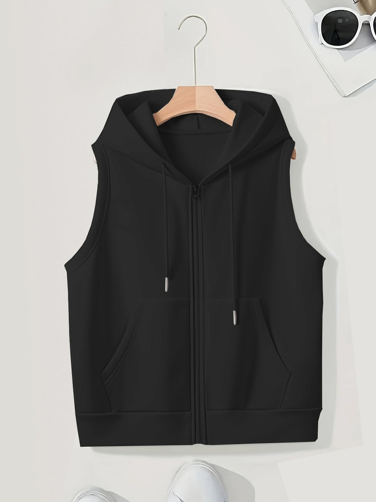 Women's Sporty Zip-Up Hooded Vest with Pockets