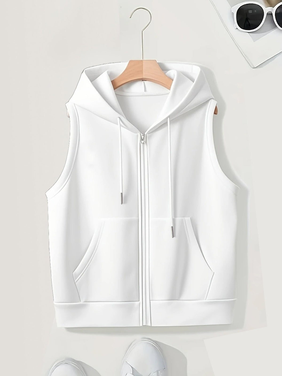 Women's Sporty Zip-Up Hooded Vest with Pockets