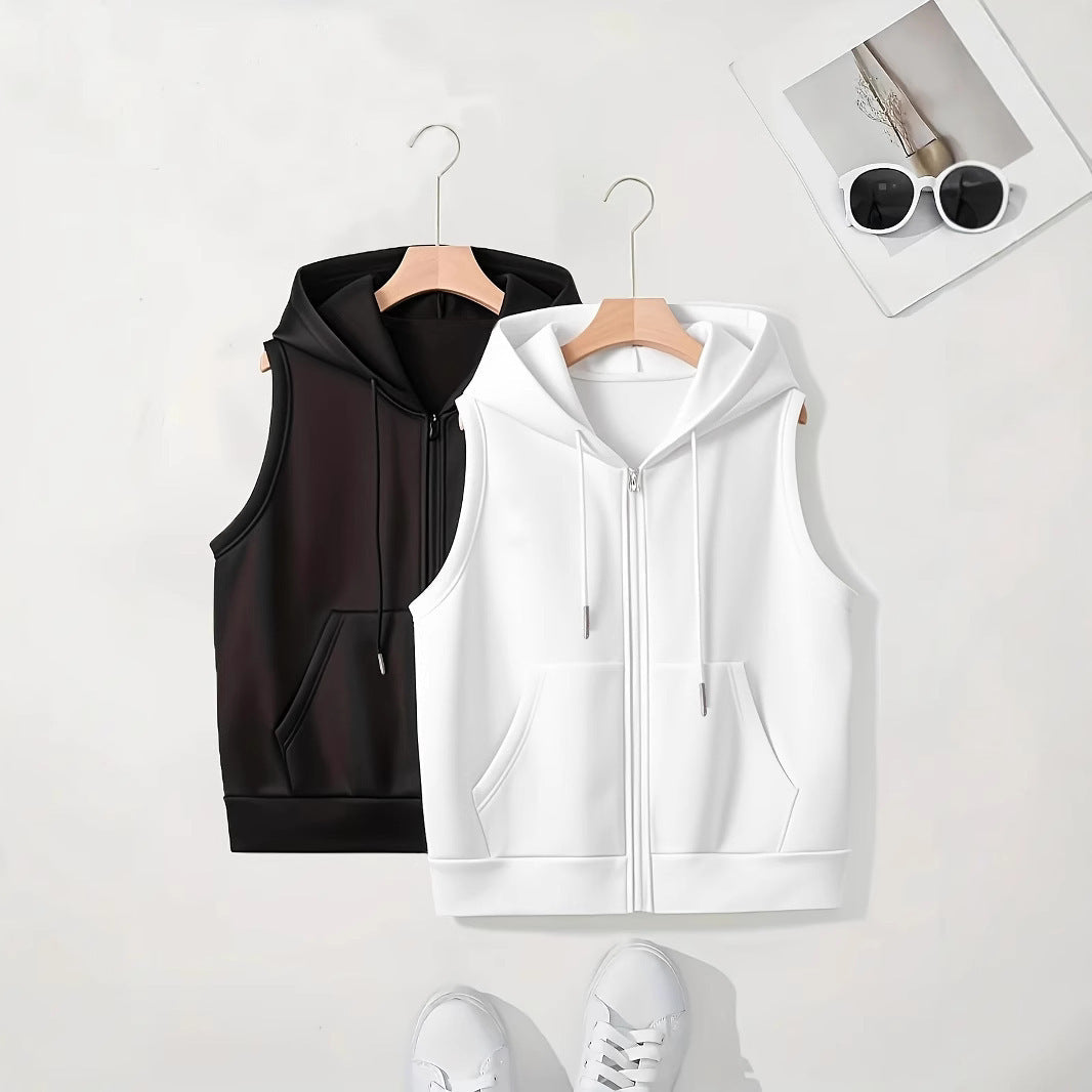 Women's Sporty Zip-Up Hooded Vest with Pockets