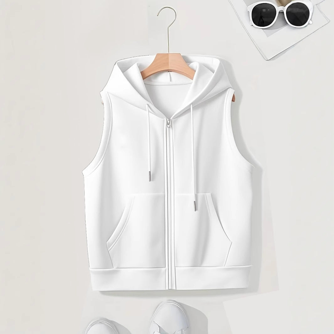 Women's Sporty Zip-Up Hooded Vest with Pockets