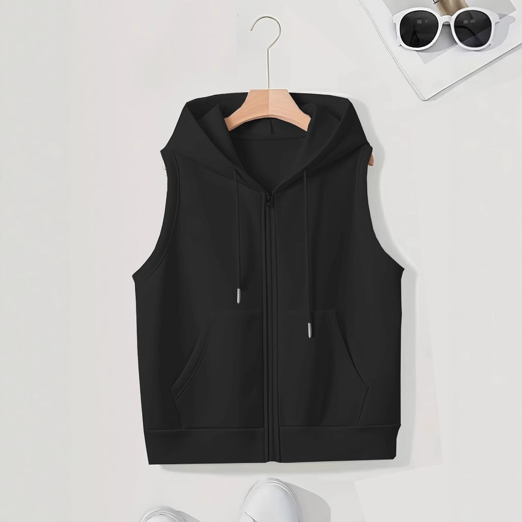 Women's Sporty Zip-Up Hooded Vest with Pockets