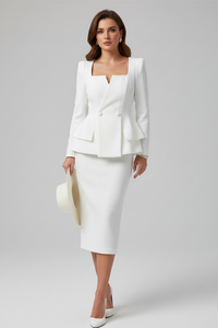 Women's Square Neck Blazer and Skirt Suit