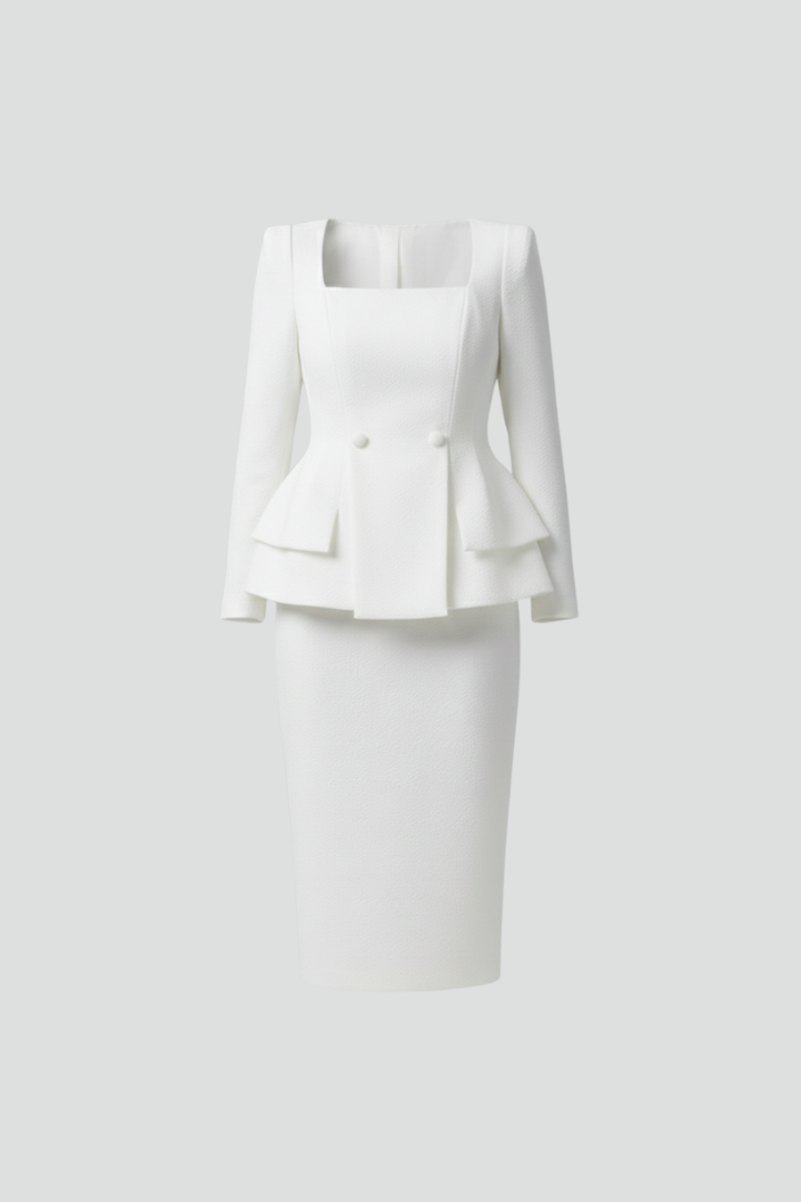 Women's Square Neck Blazer and Skirt Suit