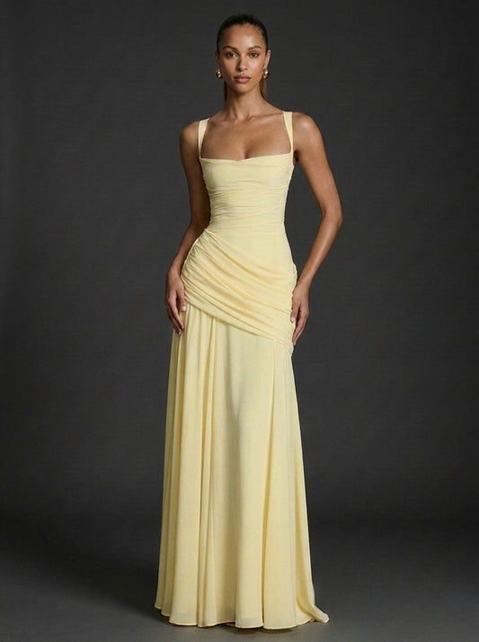 Women's Square-Neck Ruffled Maxi Dress – Elegant Wedding Outfit