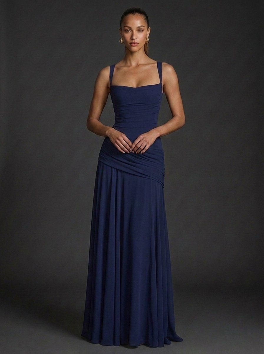 Women's Square-Neck Ruffled Maxi Dress – Elegant Wedding Outfit