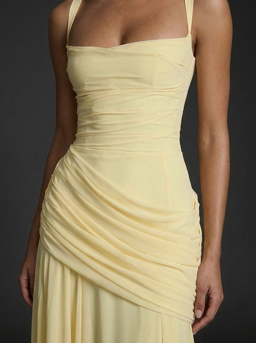 Women's Square-Neck Ruffled Maxi Dress – Elegant Wedding Outfit