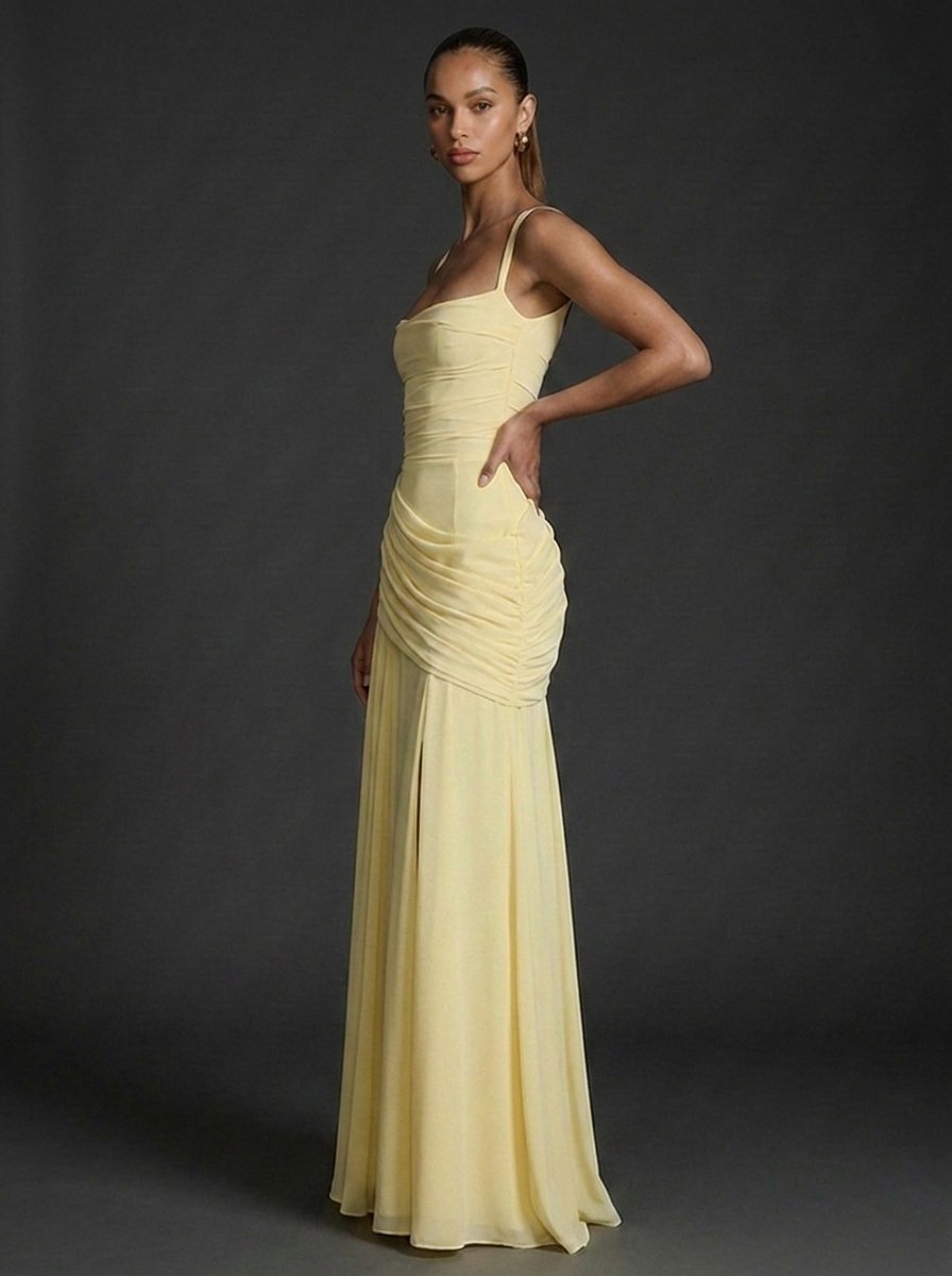 Women's Square-Neck Ruffled Maxi Dress – Elegant Wedding Outfit