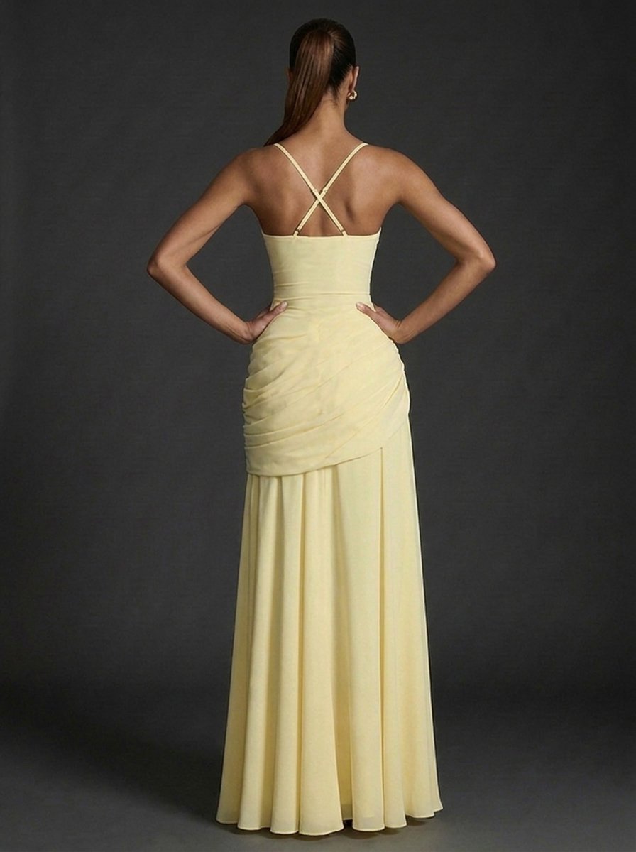 Women's Square-Neck Ruffled Maxi Dress – Elegant Wedding Outfit