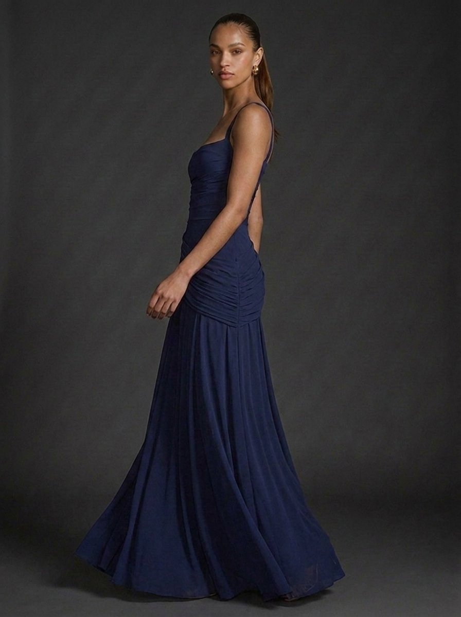 Women's Square-Neck Ruffled Maxi Dress – Elegant Wedding Outfit