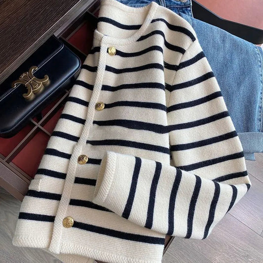 Women's Striped Button-Up Cardigan