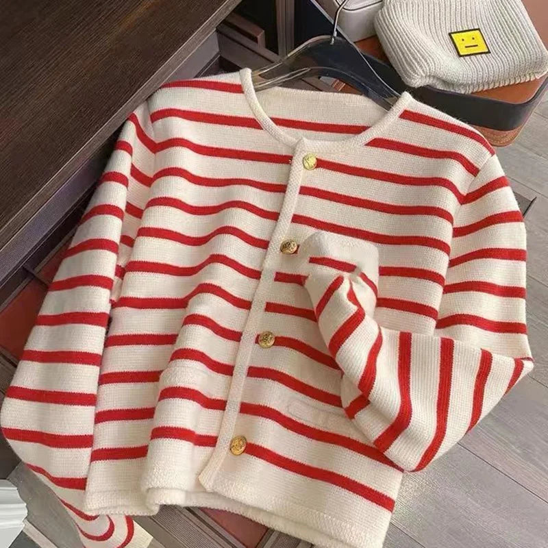 Women's Striped Button-Up Cardigan