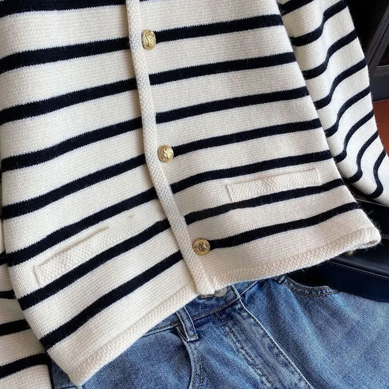 Women's Striped Button-Up Cardigan