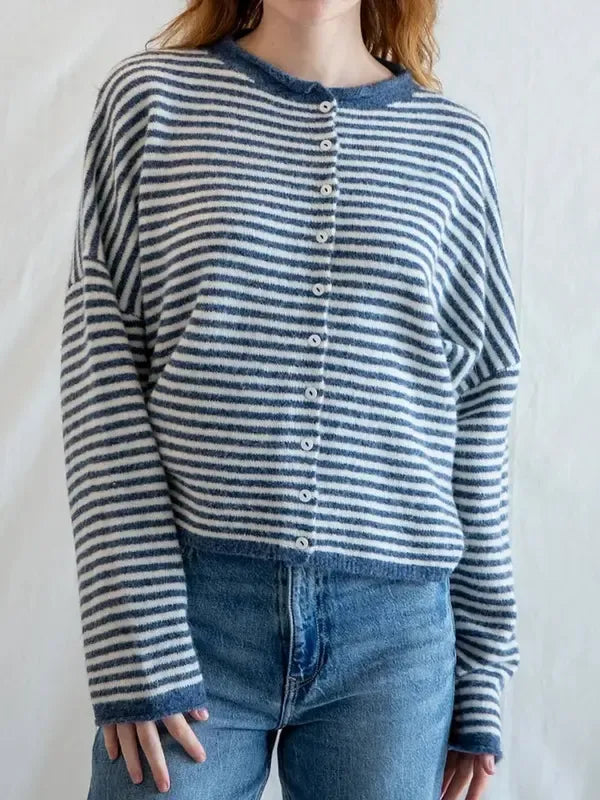 Women's Striped Cropped Button-Front Cardigan