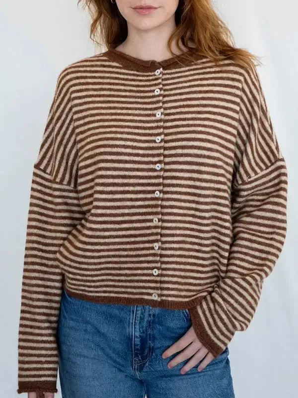 Women's Striped Cropped Button-Front Cardigan