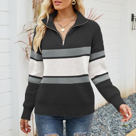 Women's Striped Half-Zip Sweater