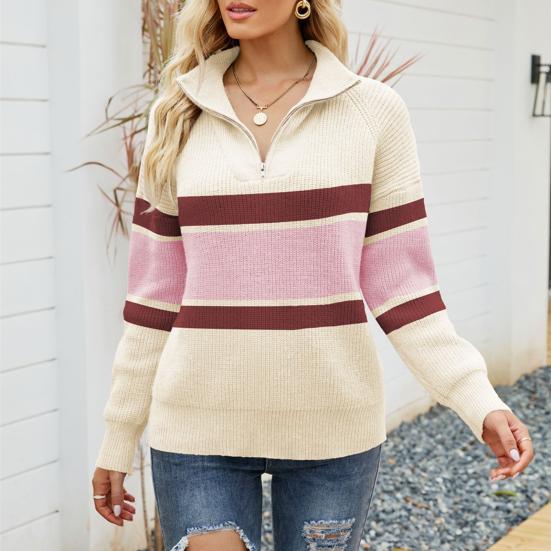 Women's Striped Half-Zip Sweater