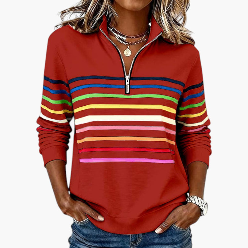 Women's Striped Half-Zip Sweatshirt