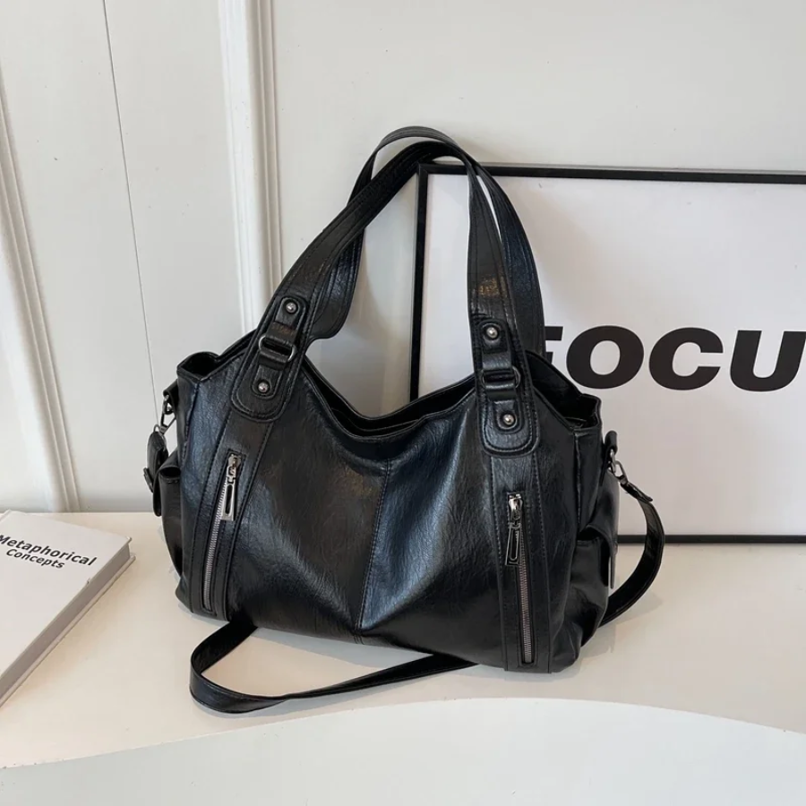 Women's Structured Shoulder Bag with Zip Pockets