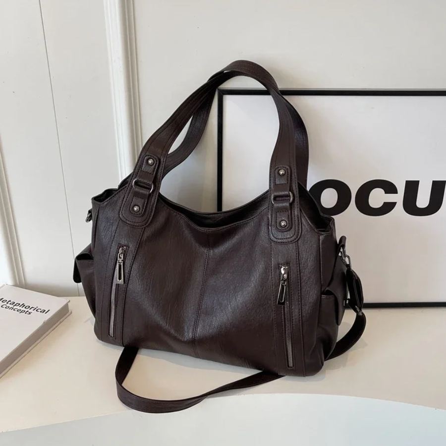Women's Structured Shoulder Bag with Zip Pockets