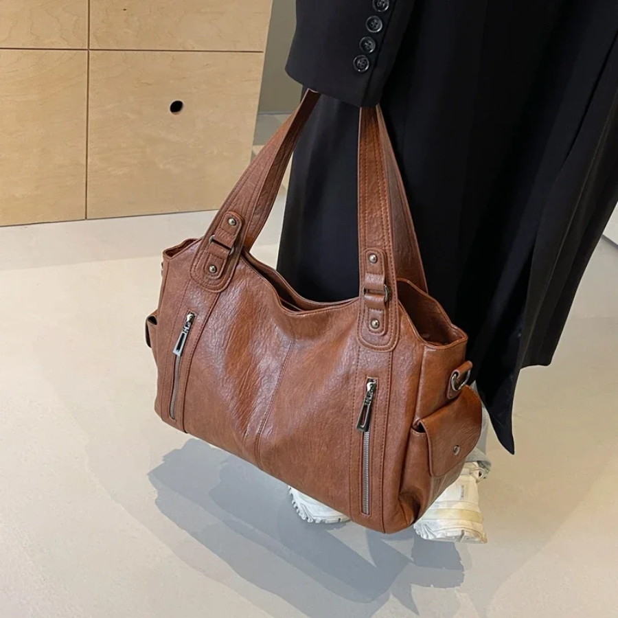 Women's Structured Shoulder Bag with Zip Pockets