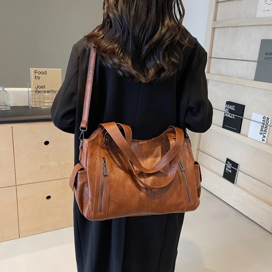 Women's Structured Shoulder Bag with Zip Pockets